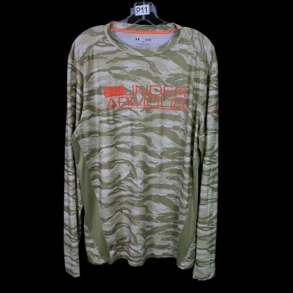 UNDER ARMOUR CAMOUFLAGE LOOSE HEATGEAR MENS SIZE LARGE LS SAND ORANGE - Picture 1 of 6